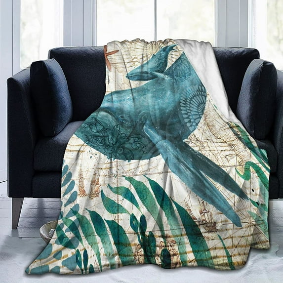 Vintage Ocean Whale Background Fleece Throw Blanket Ultra Soft Cozy Decorative Flannel Blanket All Season for Home Bed Couch Chair Travel 50x40in
