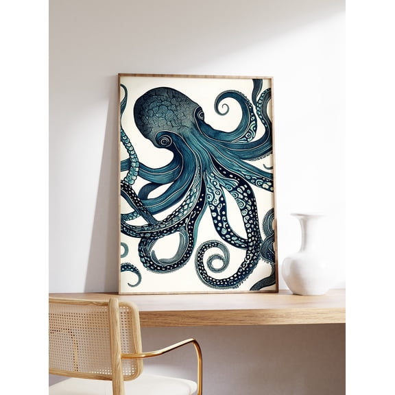 Vintage Octopus Art Sea Life Ocean Wall Decor Nautical Animal Art, Unframed Poster