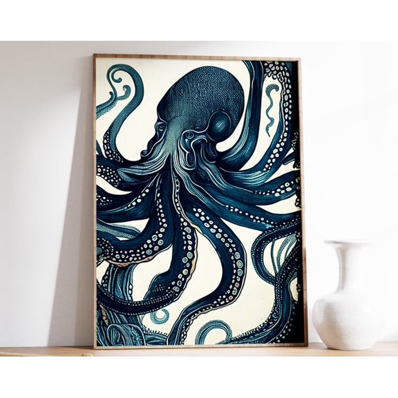 Vintage Octopus Sea Life Ocean Animal Wall Art Print, Unframed Paper Poster 24x36in