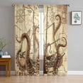 thumbnail image 1 of Vintage Octopus Semi Sheer Curtains 72 Inch Length 2 Panels Set, Beige Nautical Coastal Retro Sheer Kitchen Curtain Privacy Voile Window Curtain for Living Room Bedroom Rod Pocket Drapes, 1 of 7