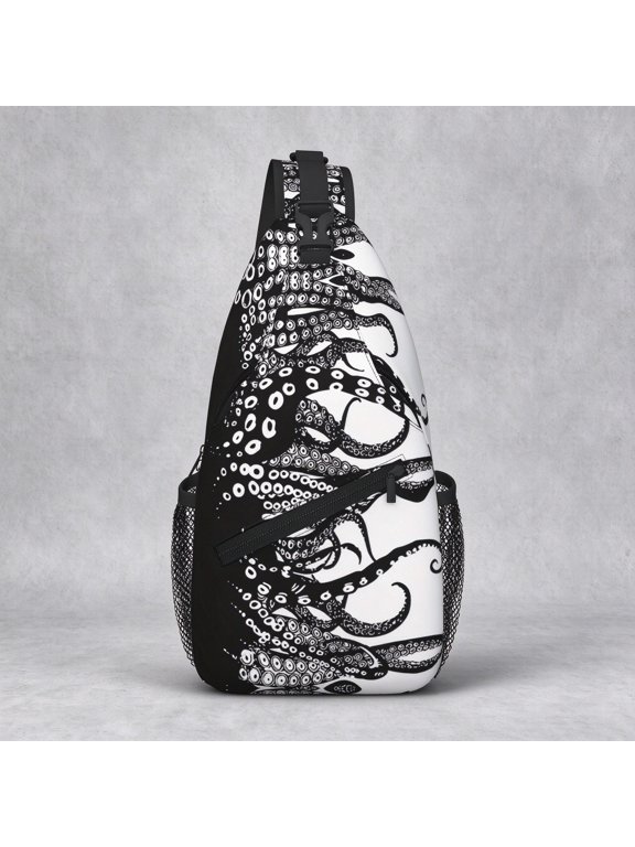 Vintage Octopus Tentacles Print Sling Chest Bag, Foldable Large Capacity Backpack for Travel, Beach and Shopping