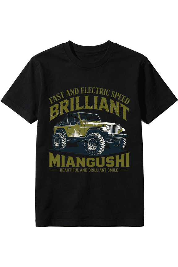 Vintage Off-Road T-Shirt, Miangushi Brilliant Beautiful Smile Graphic Tee, Retro Green Adventure Vehicle Shirt, Rugged Outdoor Style Apparel for Jeep and Truck Lovers, Black