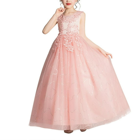 Vintage Off The Shoulder Flower Girl Dress Lace Embroidery Little/Big Girls Wedding Bridesmaid Holiday Ballgown Pink 5-6 Years