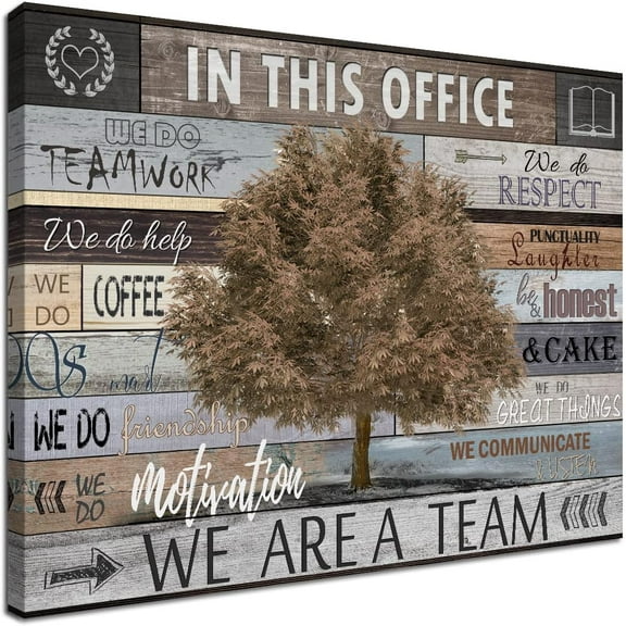 Vintage Office Artwork Wall Decor In This Office Motivational Posters Brown Maple Tree Picture Print on Canvas Inspiring Wall Art for Home School Office Decoration Framed Inspirational Gifts 12x16inch