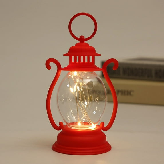 Vintage Oil Lamp Christmas Lantern with LED Light String—Small Battery-Powered Decor, Hanging/Tabletop Ornament for Christmas Tree, Dining Room & Home Festive Setup