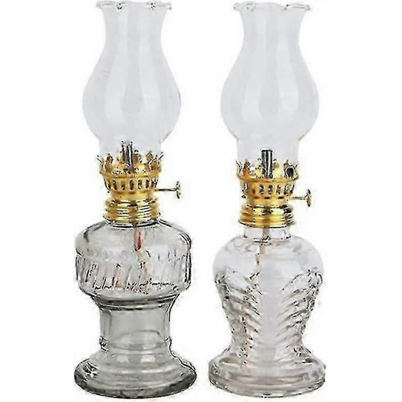 Vintage Oil Lamps For Indoor Use(set Of 2),8 Inch Height Kerosene Lamp With Hurricane Glass