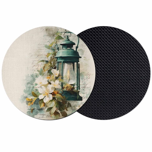 Vintage Oil Light Coasters Set of 2, Absorbent Coasters for Drinks, Spring Flowers Leaves Candles Retro Coaster for Desk Coffee Table Protection, Home Decor House Warming Gifts 4"