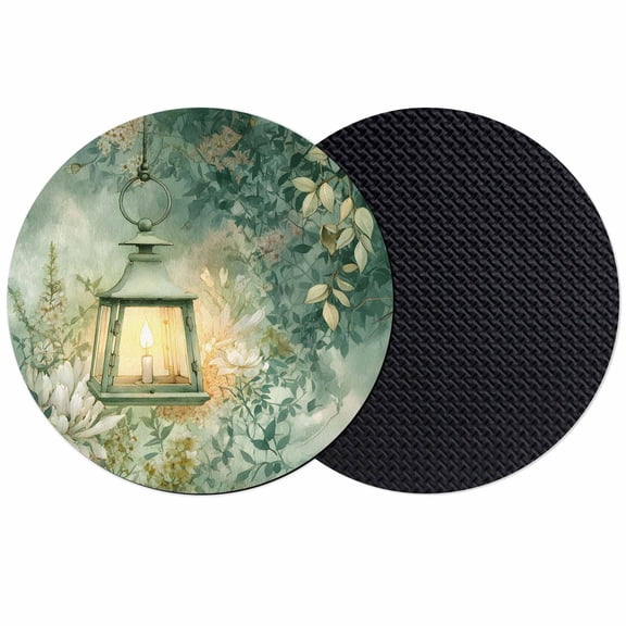 Vintage Oil Light Coasters Set of 2, Absorbent Coasters for Drinks, Spring Green Leaves Retro Candles Coaster for Desk Coffee Table Protection, Home Decor House Warming Gifts 4"