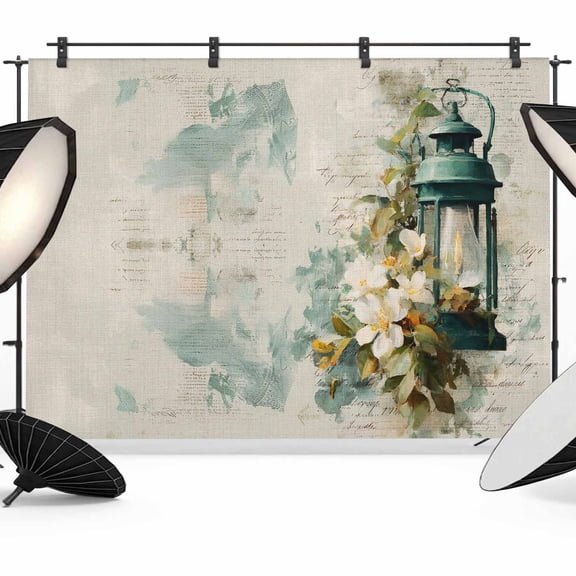 Vintage Oil Lights Photography Backdrop 8x6FT, White Flowers Linen Texture Watercolors Photo Backdrops, Background for Photography Studio Photo Studio Background, Back Drop for Photoshoot