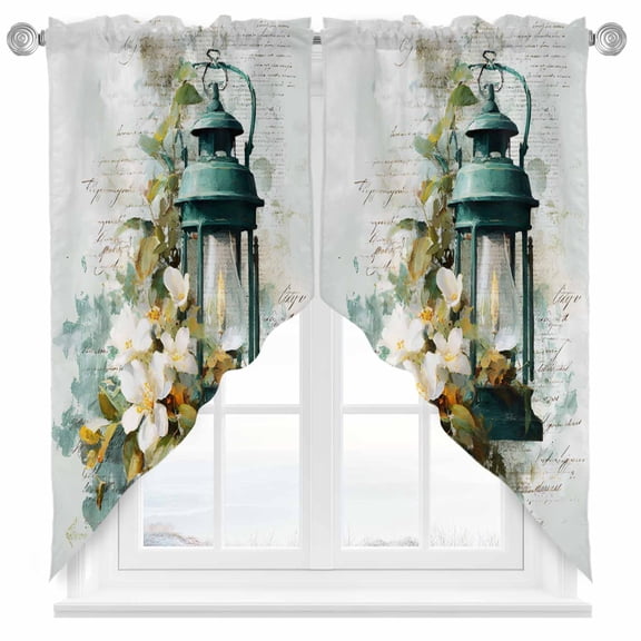 Vintage Oil Lights Swag Kitchen Curtain Valances, White Flowers Watercolors Spring Plant Rod Pocket Curtains Window Treatment Decor Valances for Bedroom Bathroom, 2 Panels 28 x 36 Inch
