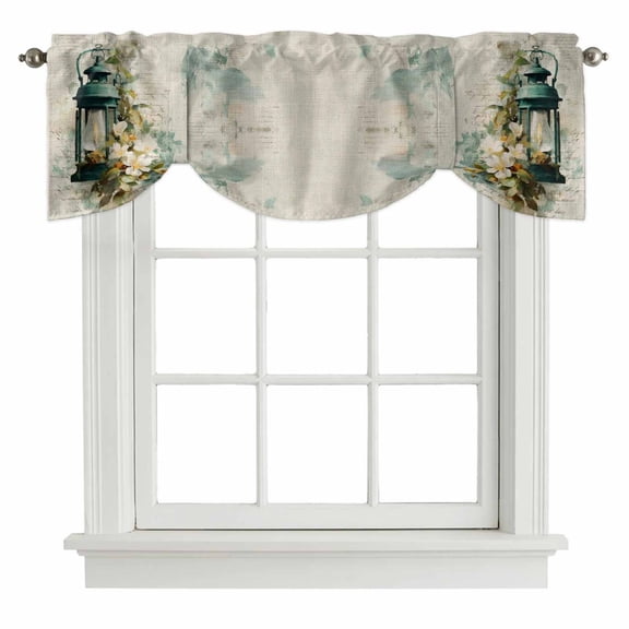 Vintage Oil Lights Tie Up Valance for Windows, White Flowers Linen Texture Watercolors Adjustable Rod Pocket Tie Up Valance Curtains Window Treatment for Kitchen Bathroom Bedroom 42 X 12 Inch