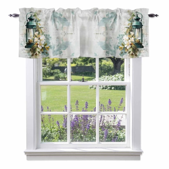Vintage Oil Lights Valances for Windows White Flowers Watercolors Spring Plant Rod Pocket Cafe Window Treatments Valance Curtains for Kitchen Bathroom Laundry Basement Windows 42"x12"
