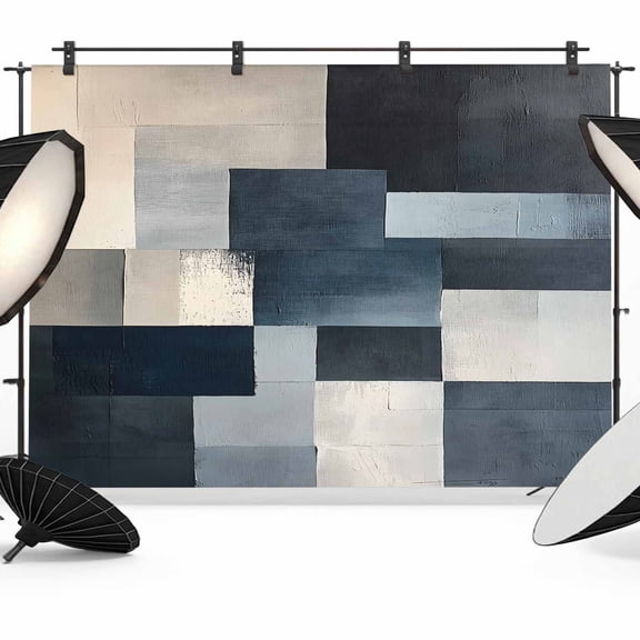 Vintage Oil Painting Backdrop for Photoshoot,Photography Photo Studio Background Wall Backdrop,Farmhhouse Blue Black Beige Ombre Back Drop Banner Panel for Portraits Wedding Live Streaming 12x8Ft