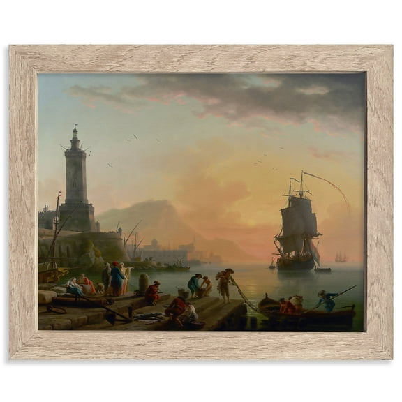 Vintage Oil Painting Canvas Prints Famous Painter Classic Landscape Poster Decor Paintings Wall Art Prints Retro Gallery Wall Decor(A Calm at a Mediterranean Port 8x10 Inches Framed)