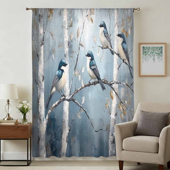 Vintage Oil Painting Forest Sheer Curtains 84 Inches Long, Vintage Birds Branches Trees Light Filering Curtains, Breathable Simi Curtain Privacy Drapes for Living Room Bedroom Window Treatment