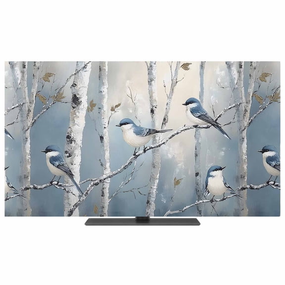 Vintage Oil Painting Forest TV Dust Cover,Stretchable TV Screen Desktop Computer Protector Cover,Vintage Birds Branches Television Dustproof Slipcover for 28–32 Inch Flat or Curved TVs