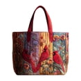 thumbnail image 1 of Vintage Oil Painting Quilted Tote Bag, Large Capacity Canvas Shoulder Bag, 1 of 5