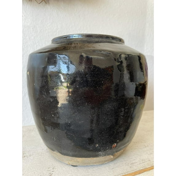 Vintage Oil Pot With Black Glazed