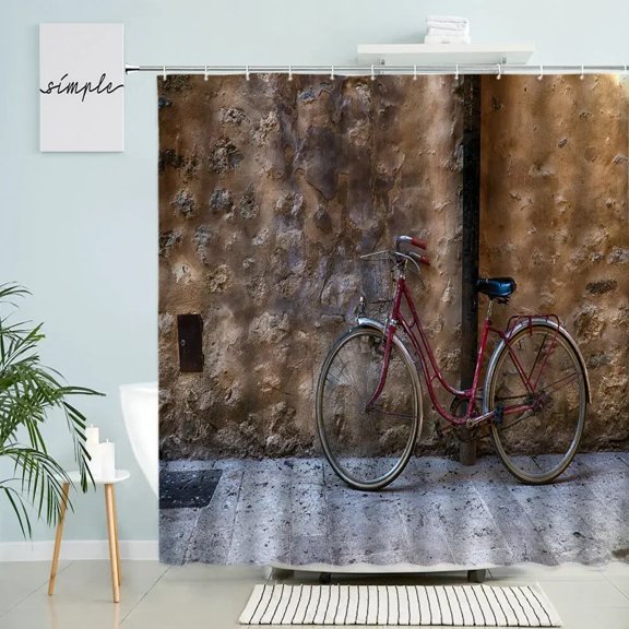 Vintage Old Brick Wall Shower Curtain Stone Pebbles Rock Europe Country Theme Home Bathroom Decor Waterproof Screen With Hook