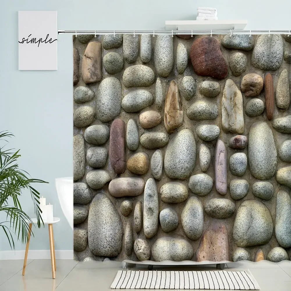 Vintage Old Brick Wall Shower Curtain Stone Pebbles Rock Europe Country