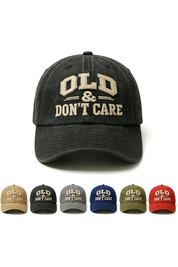 Vintage Old & Don't Care Hat, Adjustable Distressed Soft Washed Cotton Adjustable Baseball Cap With Funny Slogan, Great For Outdoor Sports & Everyday Outfits, Baseball Cap for Men Women, Black