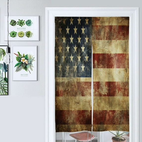 Vintage Old Dirty American Flag Door Curtain Nordic Living Room DoorCurtain Porch Partition Curtain Kitchen Rative Half Curtain