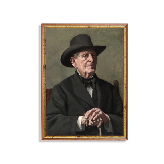 Vintage Old Man Portrait Poster, Moody Antique Unframed Paper Print