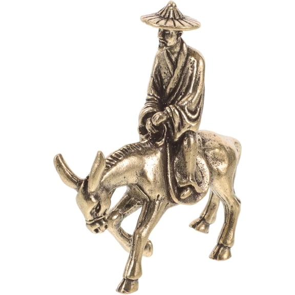 Vintage Old Man Riding Donkey Statue Copper Figurine Desktop Home Decor Accent Unique Elderly Man Donkey Ornament for Living Room Office Shelf Display