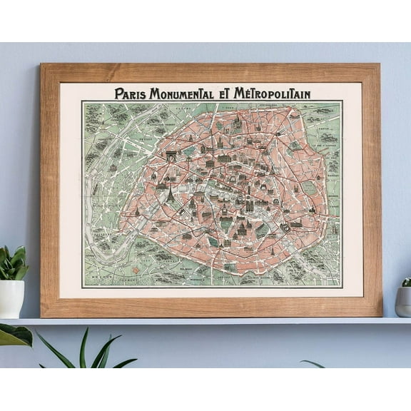 Vintage Old Map Of Paris Metro Print, Antique Paris Metro Wall Art, Travel Vacation Poster Wall Art, Modern Wall Decor, 24x36 UNFRAMED