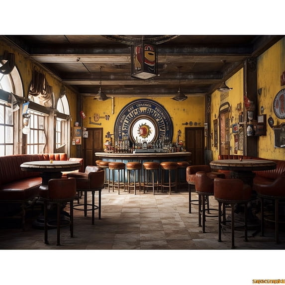 Vintage Old Tavern Barista Coffee Shop Bar Photography Backdrop Warm Medieval Inn Fantasy Retro Photo Studio Background LJG-04