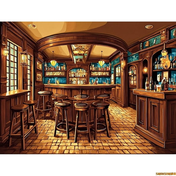 Vintage Old Tavern Barista Coffee Shop Bar Photography Backdrop Warm Medieval Inn Fantasy Retro Photo Studio Background LJG-06