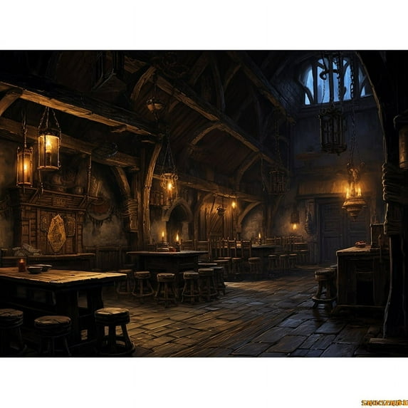 Vintage Old Tavern Barista Coffee Shop Bar Photography Backdrop Warm Medieval Inn Fantasy Retro Photo Studio Background LJG-0