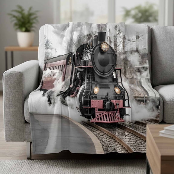 Vintage Old Train Fleece Throw Blanket Black Steam Transportation Station Photos Ultra Soft Fuzzy Cozy Flannel Throw Blanket for Couch Sofa Bed Car Travel, Ideal Gifts 30x40 Inches