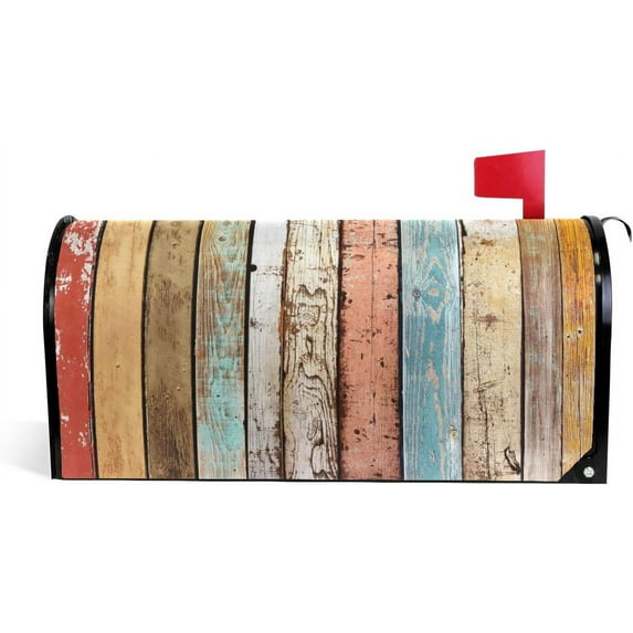 Vintage Old Wood Texture Plank Grunge Magnetic Mailbox Cover MailWraps Garden Yard Home Decor for Outside Oversized-25.5" x20.8"