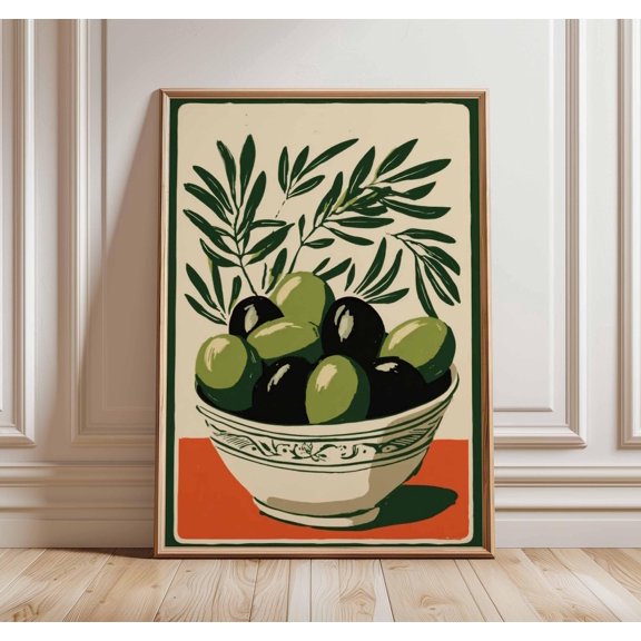 Vintage Olive Bowl Mediterranean Poster, Unframed Paper Poster 8x10in