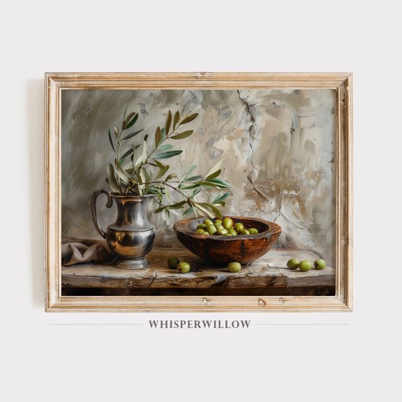 Vintage Olive Bowl Still Life Italian European Kitchen Wall Art, Unframed Paper Poster 8x10in