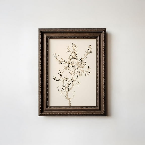 Vintage Olive Tree Branch Wall Art, Rustic Mediterranean Wall Art, Kitchen Wall Art, Vintage Botanical Art, Muted Tonal Art, Home Decor UNFRAMED Poster, Wall Art for Decor, Present, 8x12
