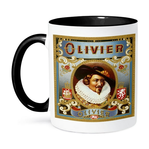 3dRose, Vintage Olivier Cigar Label, 11oz Two-Tone Black Mug