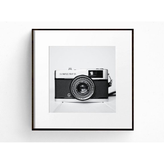 Vintage Olympus Camera Wall Art Print, Black White Photography Decor Unframed Paper Print