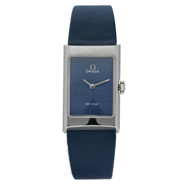 Vintage Omega de Ville Blue Dial Rectangle Steel Manual Wind Women s Watch Size One size Silver