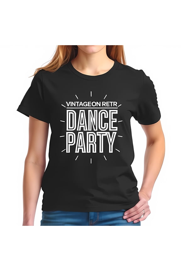 Vintage On Repeat Graphic T-Shirt - Retro Dance Party Design Black Cotton Short Sleeve Tee for Casual Style