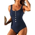 thumbnail image 1 of Asoul Ribbed One Piece Monokini Swimsuits for Womens Tummy Control Swimwear High Cut Bathing Suits, 1 of 6