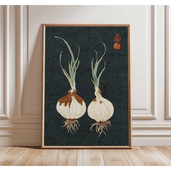 Vintage Onion Plant Botanical Print, Rustic Farmhouse Kitchen Art, Poster Only