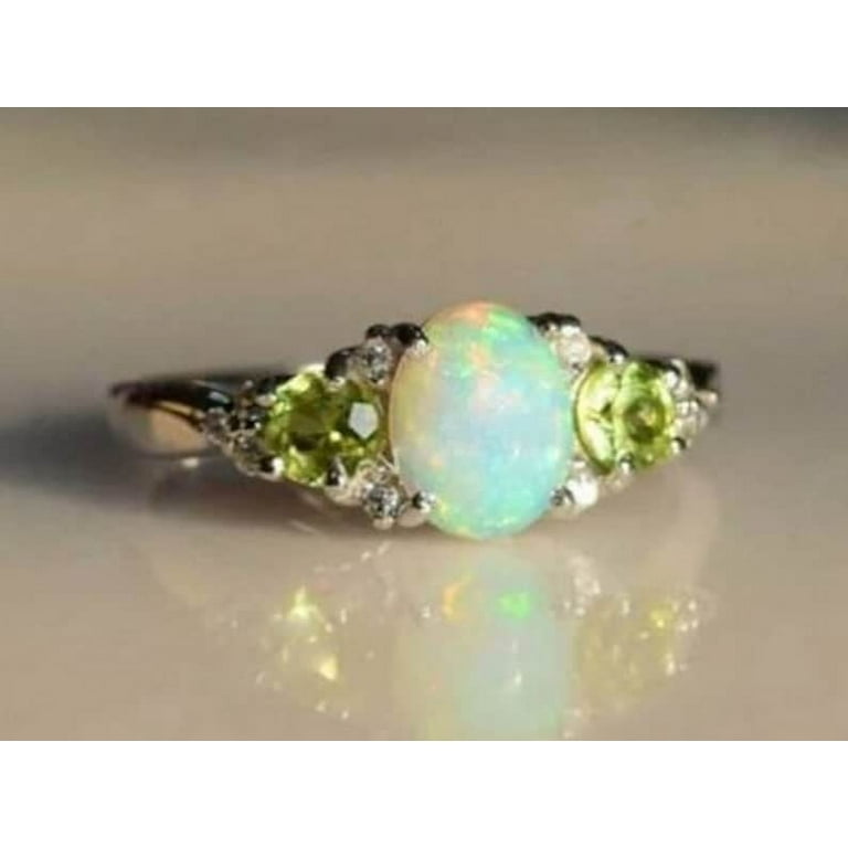 Vintage Opal And Peridot Engagement Ring Natural Opal Diamond