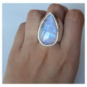 Vintage Opal Moonstone 925 Sterling Silver Water Drop Shaped Band Ring