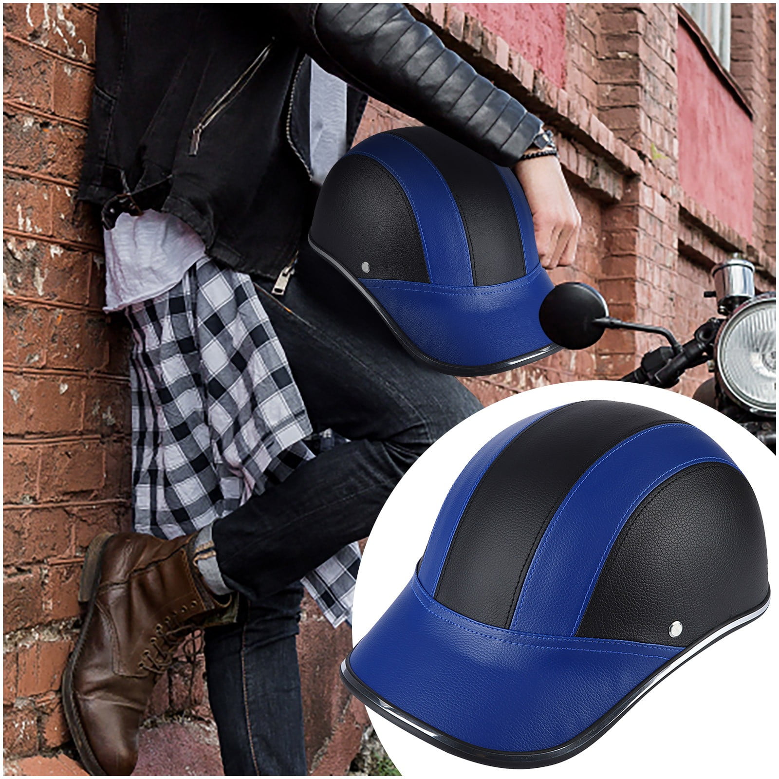 Vintage Open Face Motorcycle Retro Baseball Cap Half Men Road Bike