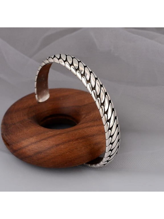 Vintage Open Mouth Bangle 925 Sterling Silver Handmade Twisted Cuff Bracelet