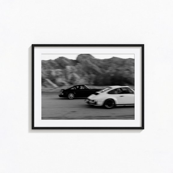 Vintage Open Wheel Racing Track Motion Black and White Photography Art Version Beta, Unframed Poster