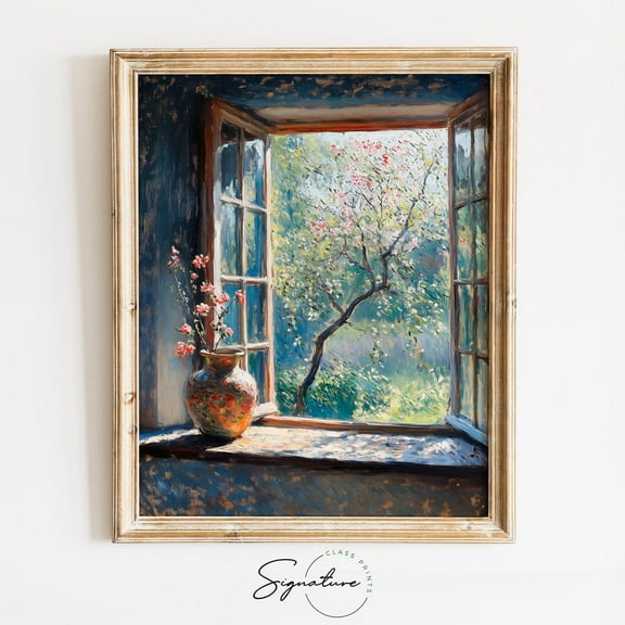 Vintage Open Window , Rustic Impressionist Wall Art, Cottagecore , Earthy Decor Accent Poster 3847 Home Decor, 16x24 UNFRAMED