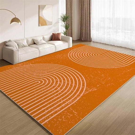Vintage Orange Boho Area Rug Minimalist Arch Lines Rugs Non Slip Low Pile Indoor Washable Carpet for Living Room Farmhouse Bedroom Apartment Home Decor Floor Mats 3 x 5ft